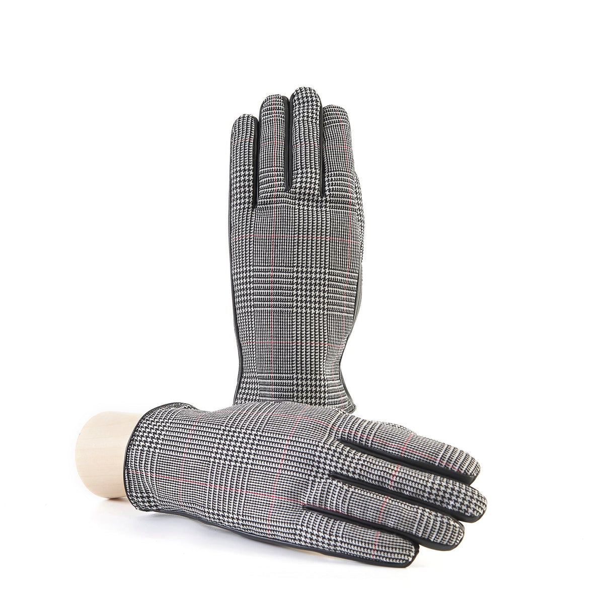 Line Wool-Back Leather Gloves in Black/White, primary view