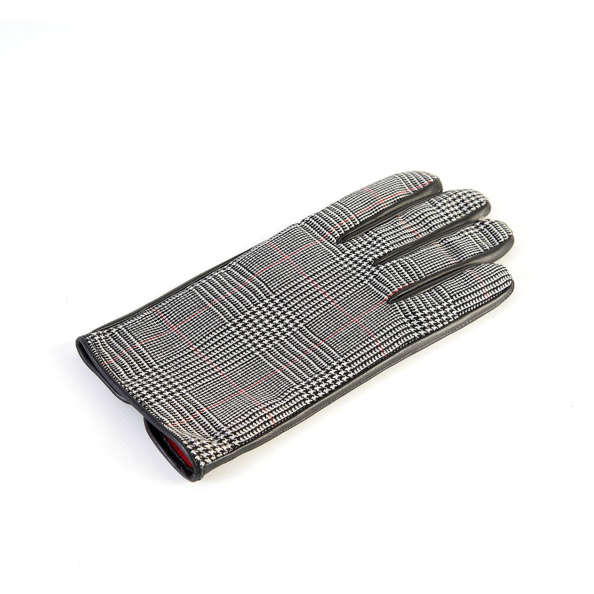 Line Wool-Back Leather Gloves in Black/White, view 2