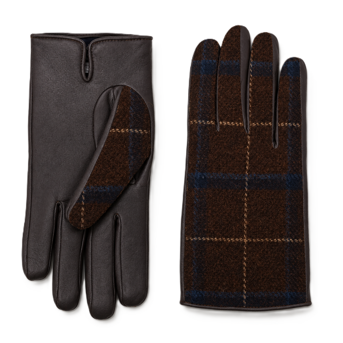 Line Wool-Back Leather Gloves in Chestnut, view 2