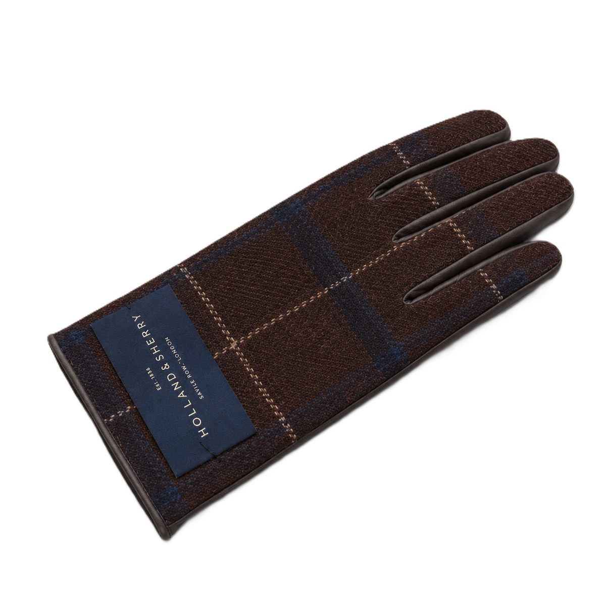 Line Wool-Back Leather Gloves in Chestnut, view 3