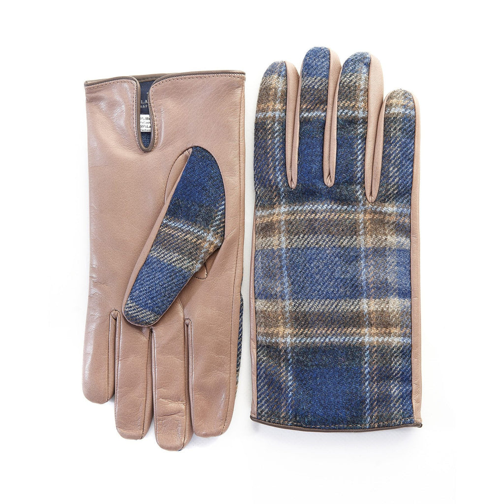 Line Wool-Back Leather Gloves in Blue, view 2