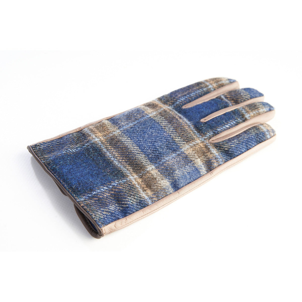 Line Wool-Back Leather Gloves in Blue, view 3