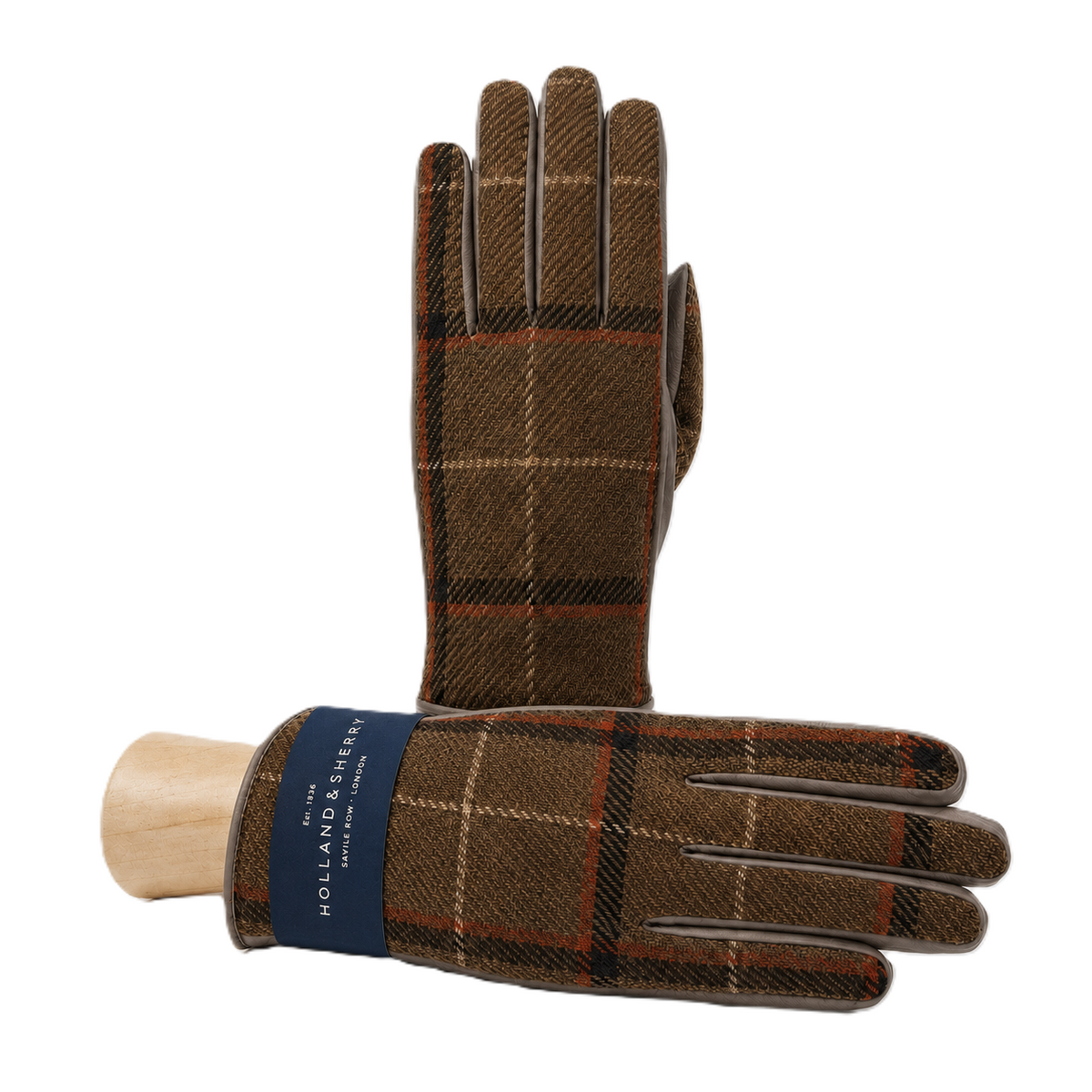 Line Wool-Back Leather Gloves in Mud, primary view
