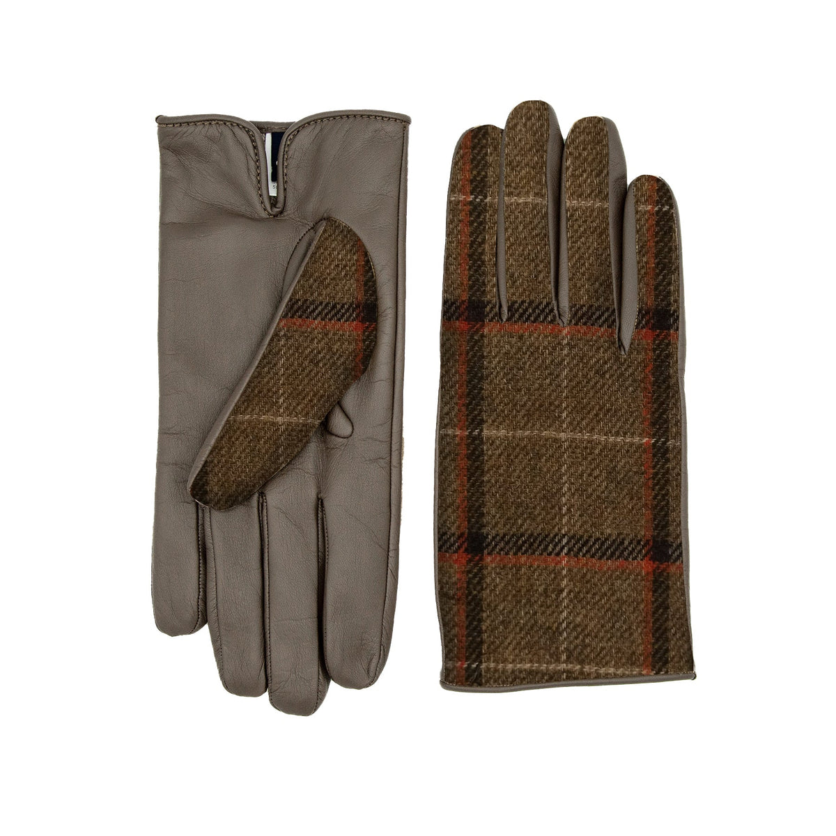Line Wool-Back Leather Gloves in Mud, view 2
