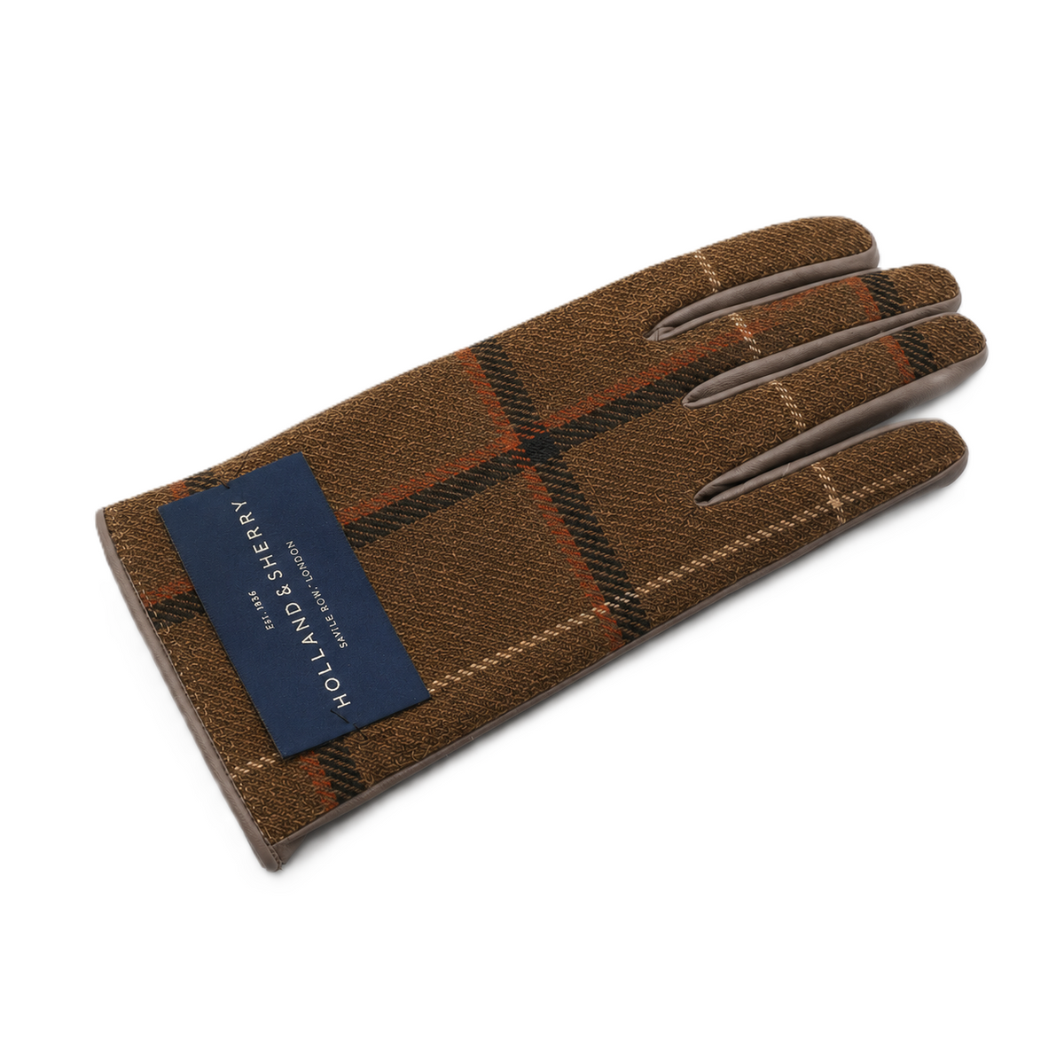 Line Wool-Back Leather Gloves in Mud, view 3