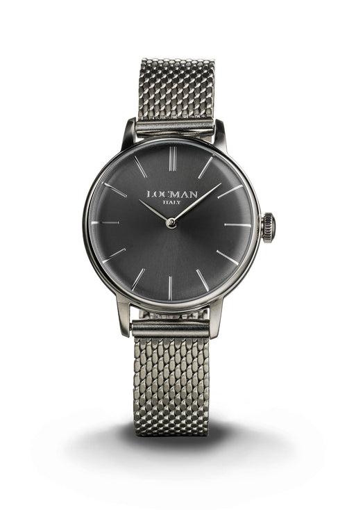 1960 Lady in Gray - Bracelet Maglia Milano - Steel - Applied Indexes - Nickel, primary view [fp-color:gray-bracelet-maglia-milano-steel-applied-indexes-nickel]