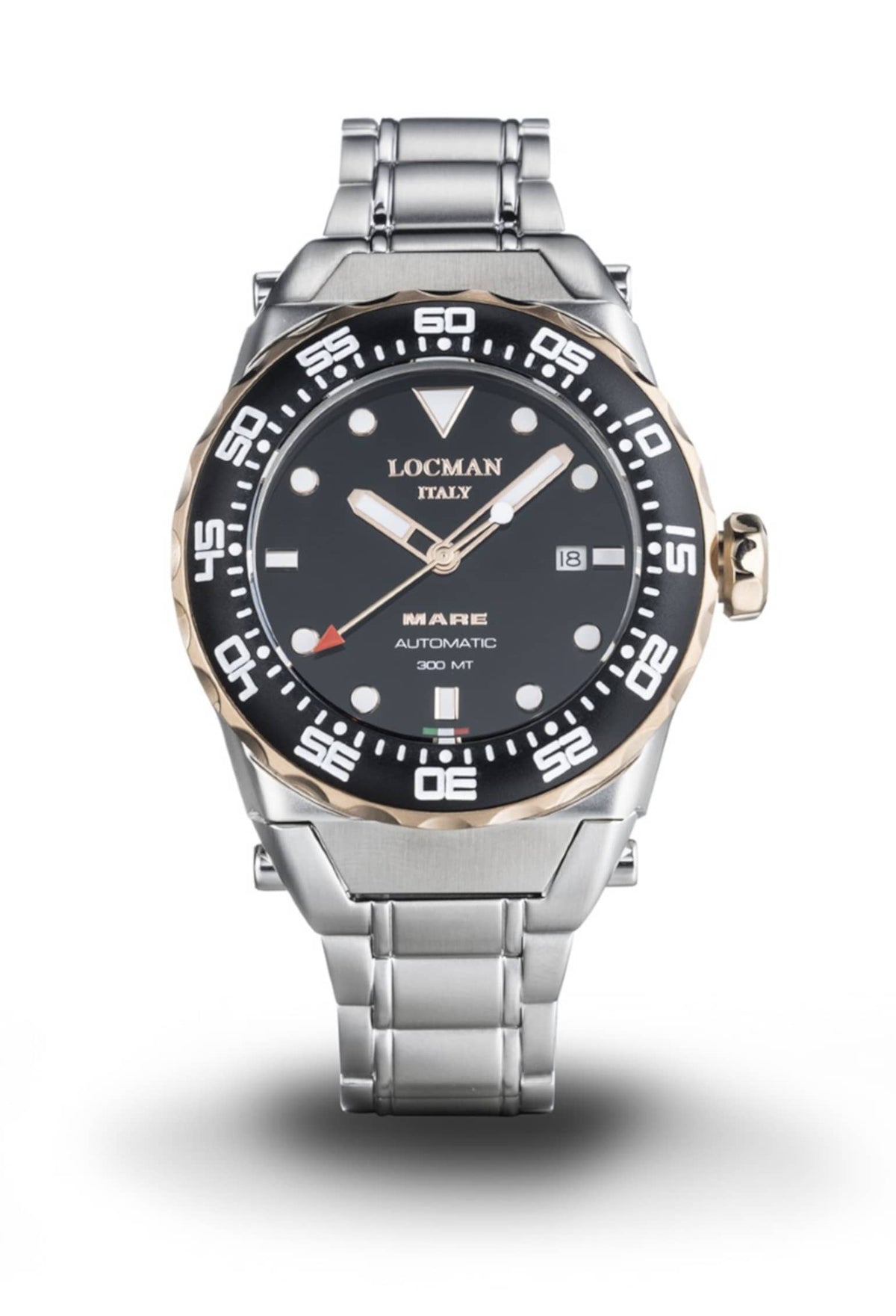 Mare 300 MT in Black - Steel Strap - Applied Indexes - White, primary view