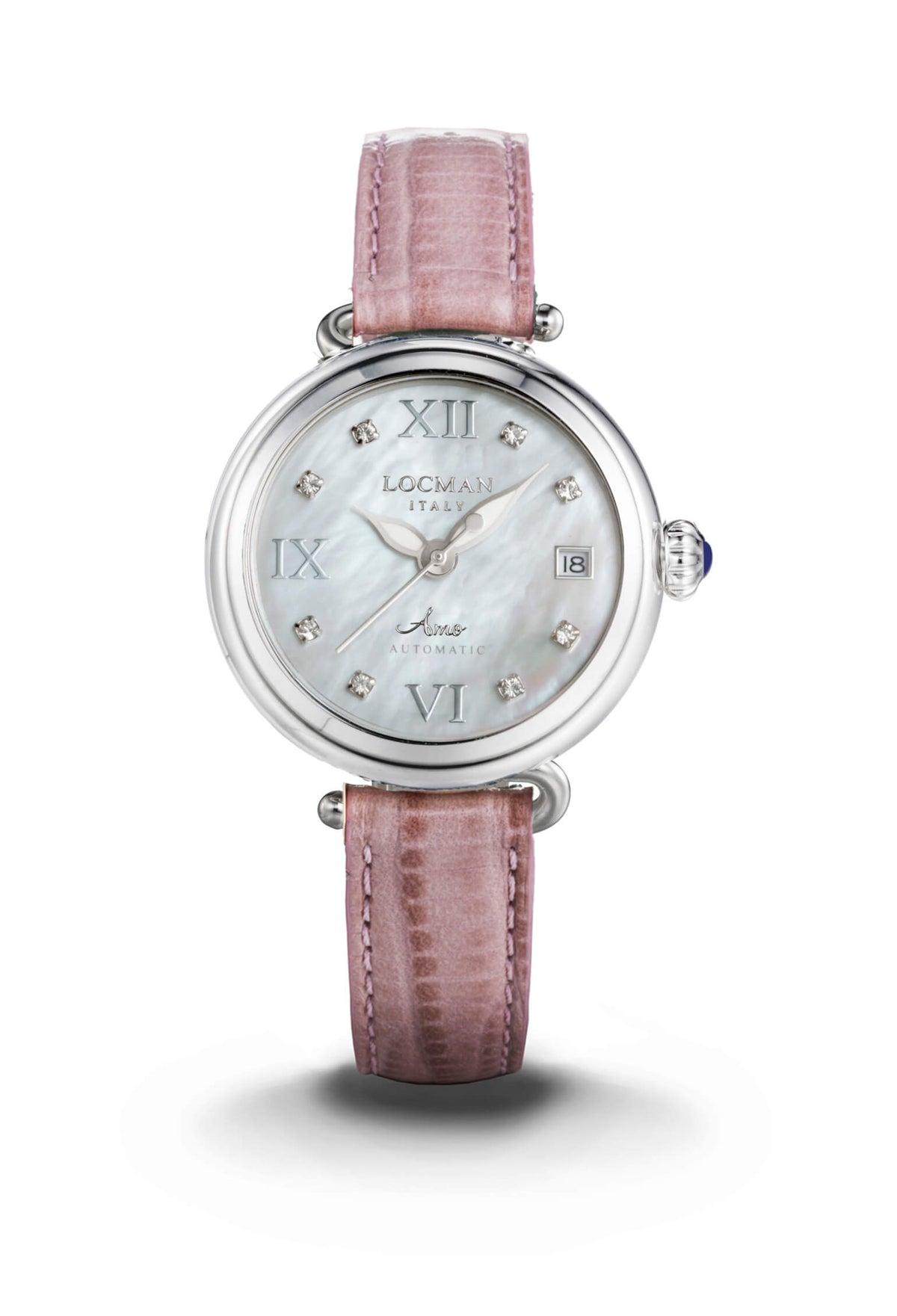 Amo in Mother - of - pearl, white and pink, with applied diamonds, nickel, primary view