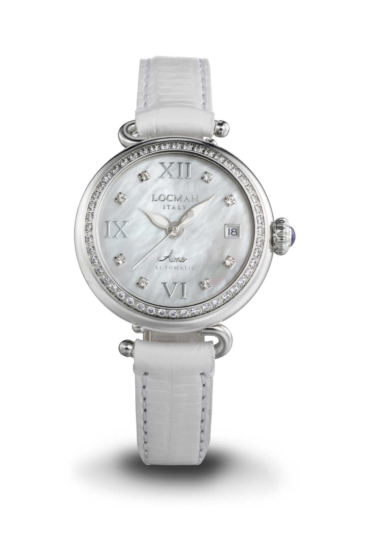 Amo in White Mother - of - Pearl - White - Applied Diamonds - Nickel, primary view