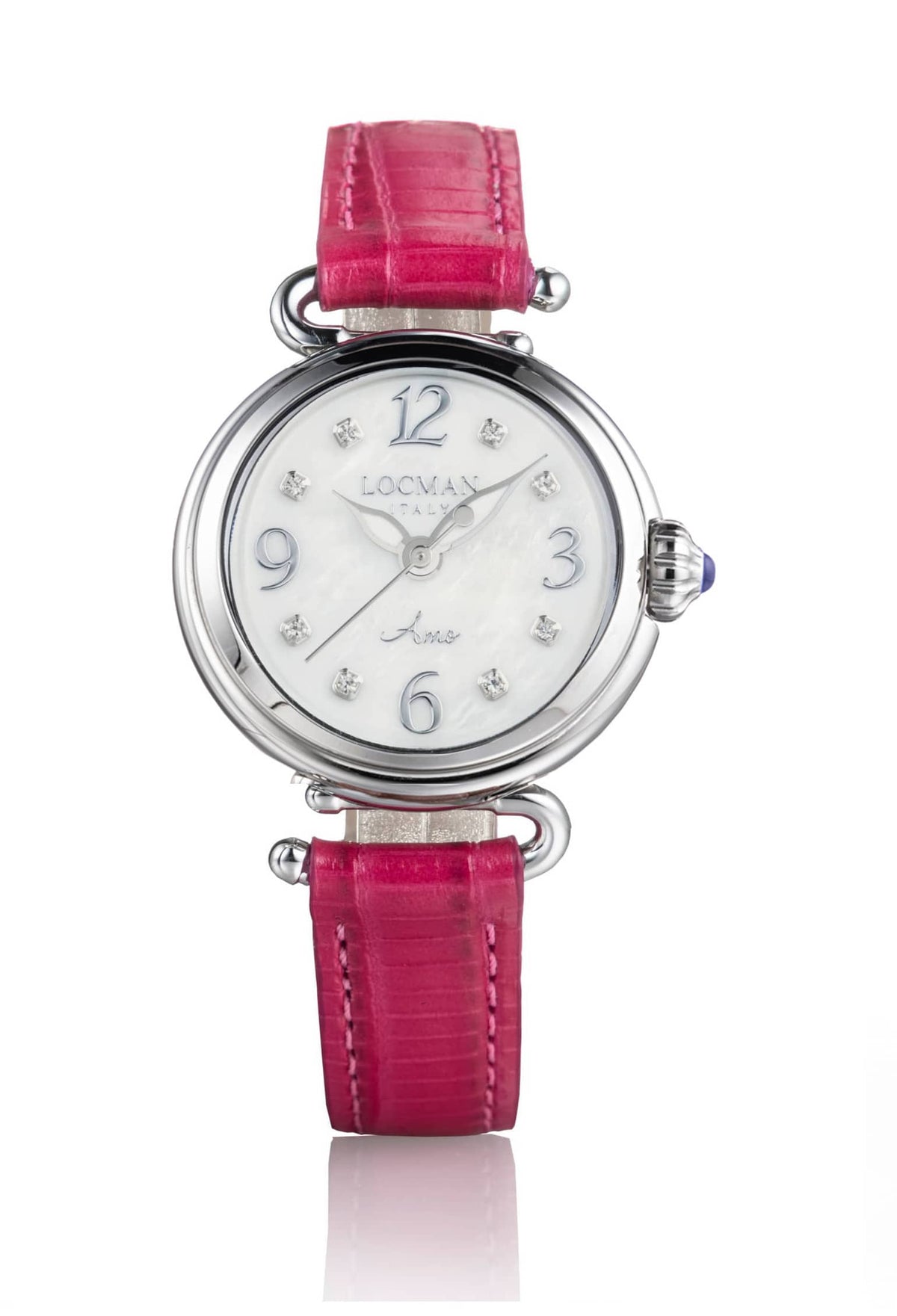 Amo in Mother - of - pearl, White and Fuchsia, with applied diamonds, nickel, primary view