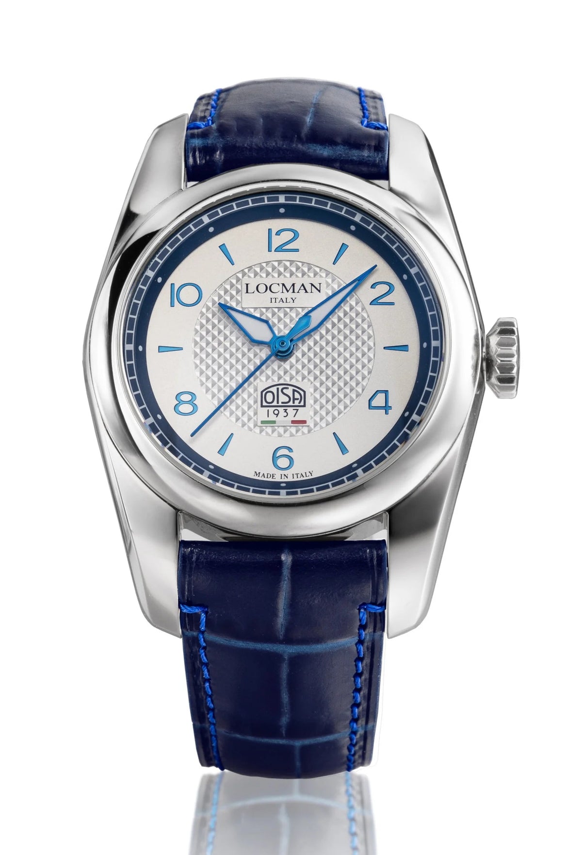 Aethalia in Grey with Blue, Natural Leather and Blue trim, primary view
