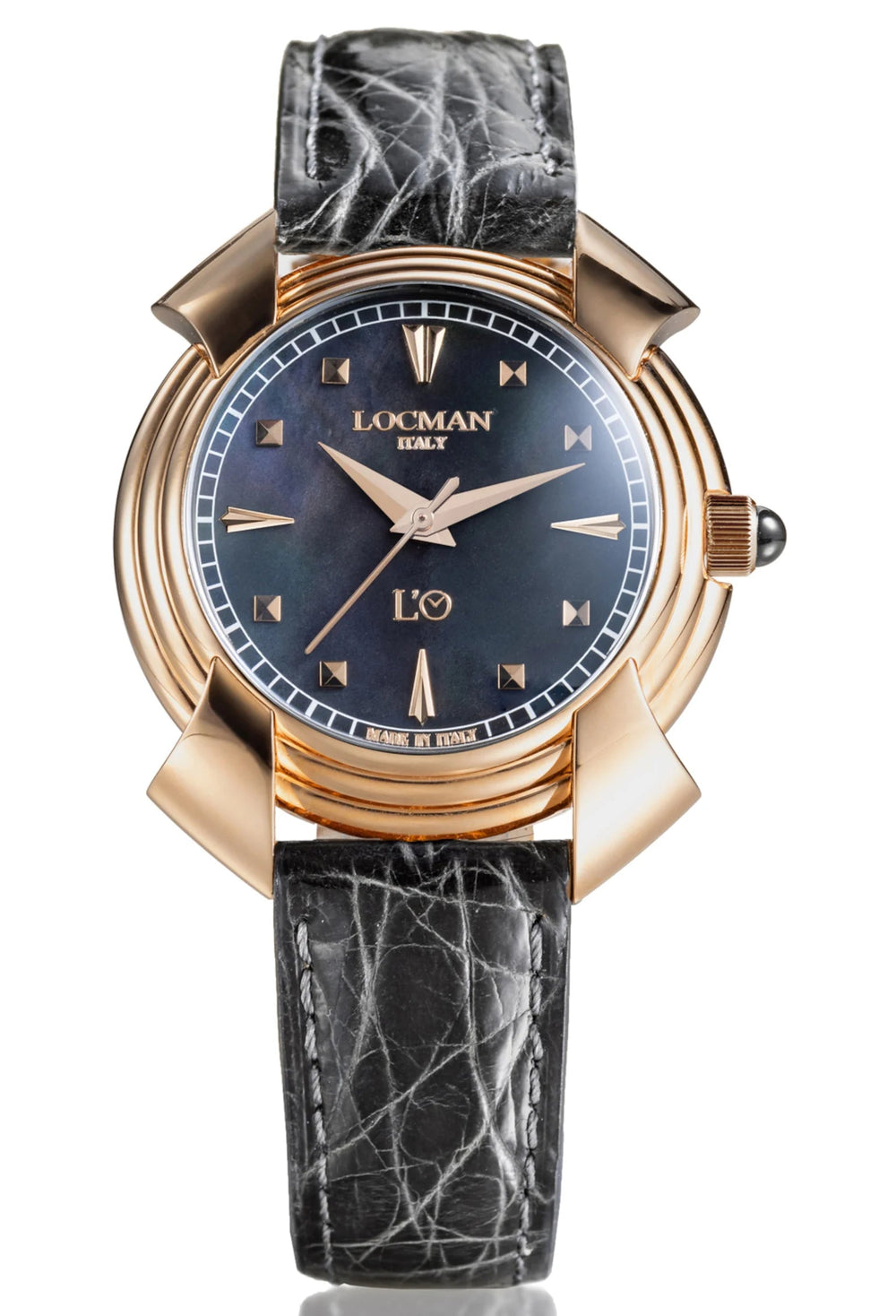 Decimo Canto in 18K Gold - Black Mother - of - Pearl - Black Alligator Leather - Rose Gold Applied Hour Markers, primary view [fp-color:18k-gold-black-mother-of-pearl-black-alligator-leather-rose-gold-applied-hour-markers]