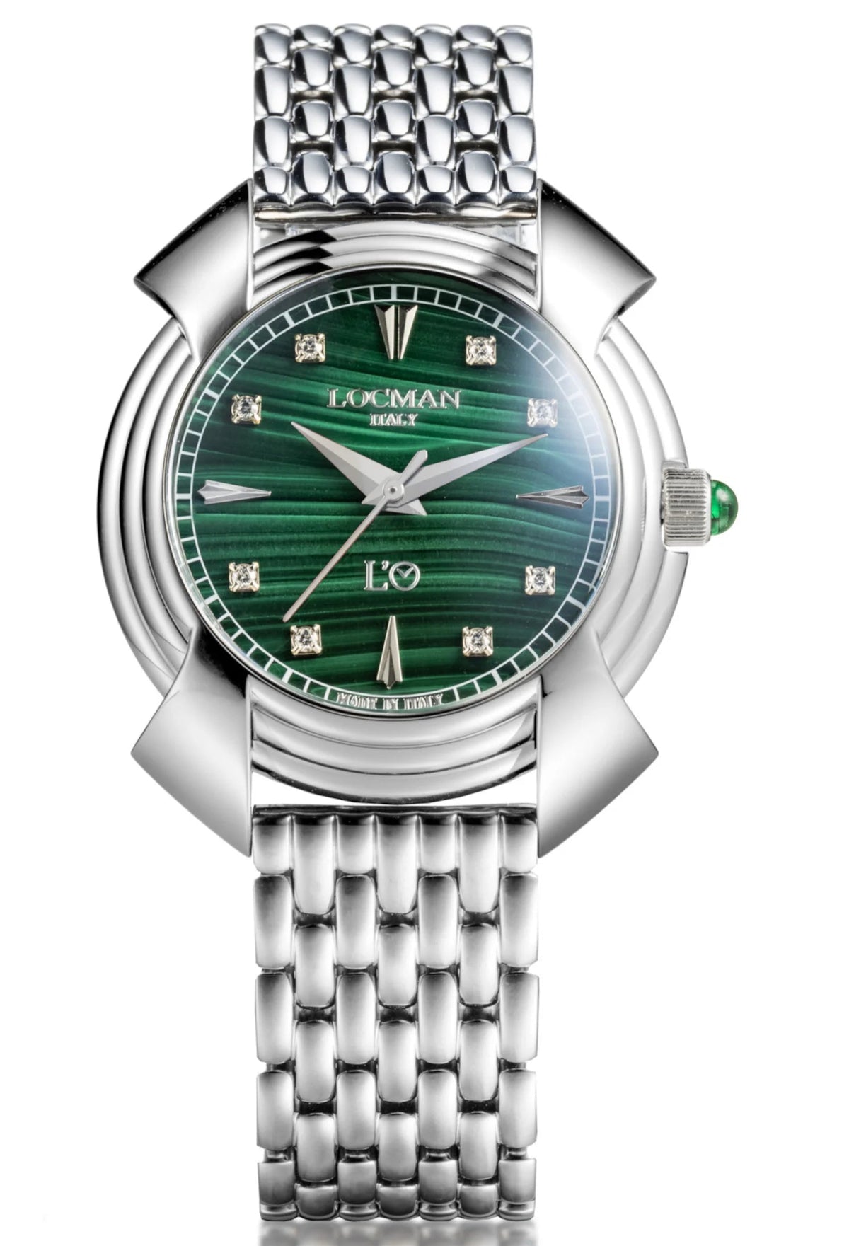 Decimo Canto in Titanium - Malachite - Titanium Bracelet with Index Marks and Set Diamonds, primary view