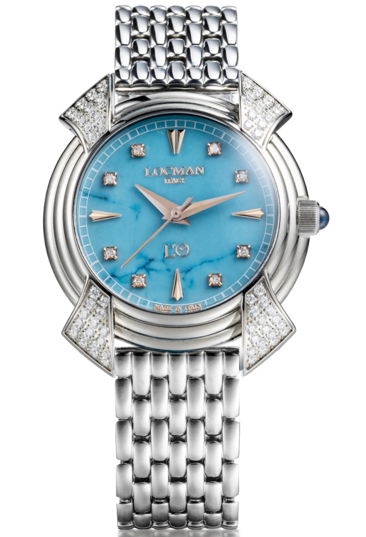 Decimo Canto in Titanium and Diamonds - Turquoise - Titanium Bracelet - Rose Gold Hour Markers and Set Diamonds, primary view