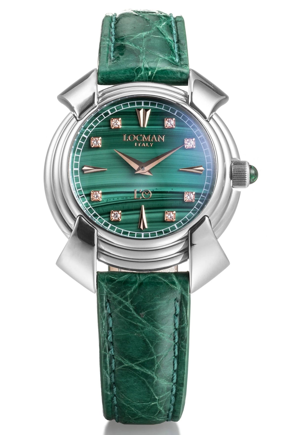 Decimo Canto in Titanium - Malachite - Titanium Bracelet with Rose Gold Markers and Set Diamonds, primary view