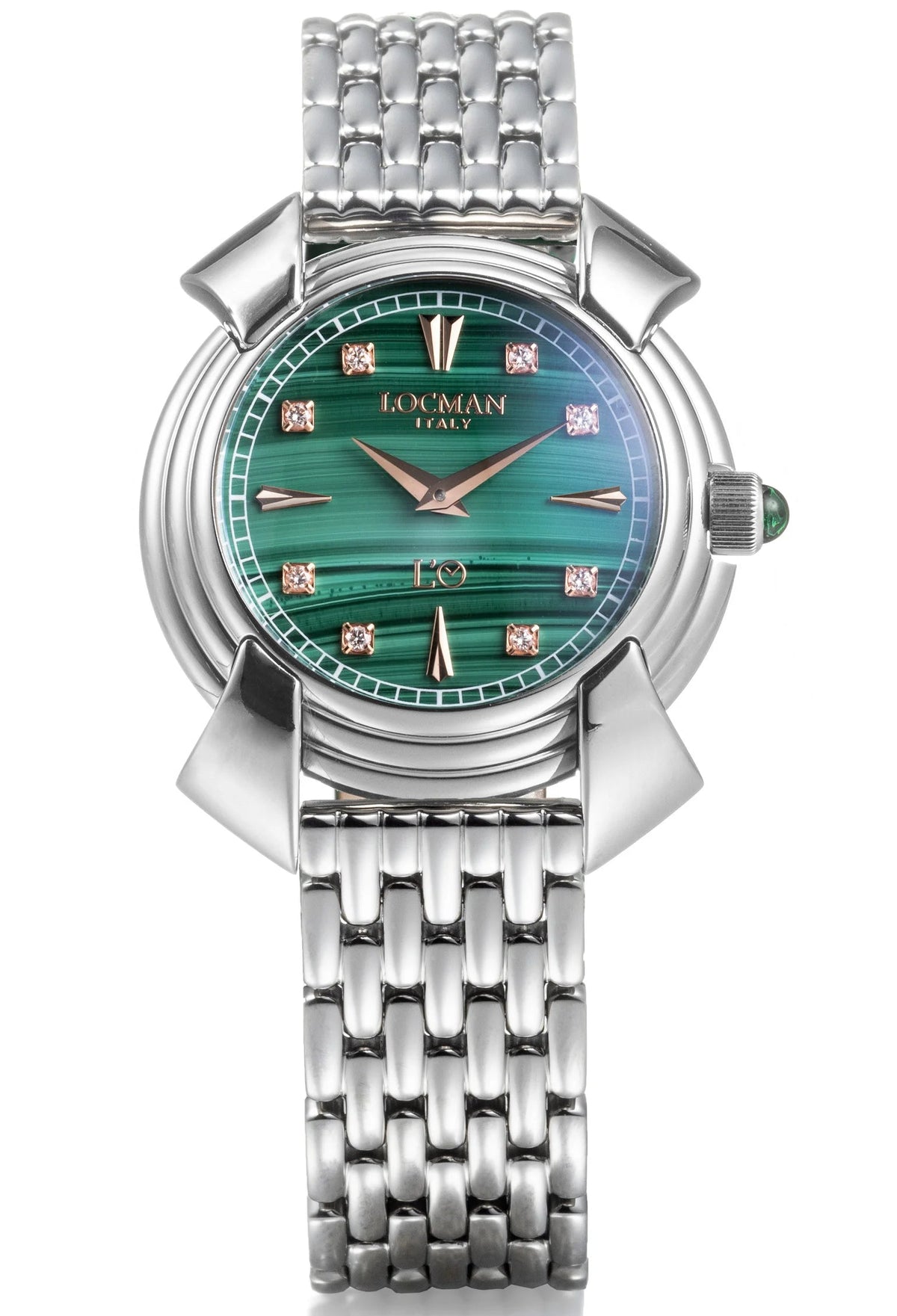 Decimo Canto in Titanium - Malachite - Titanium Bracelet with Rose Gold Markers and Set Diamonds - Edition 2, primary view