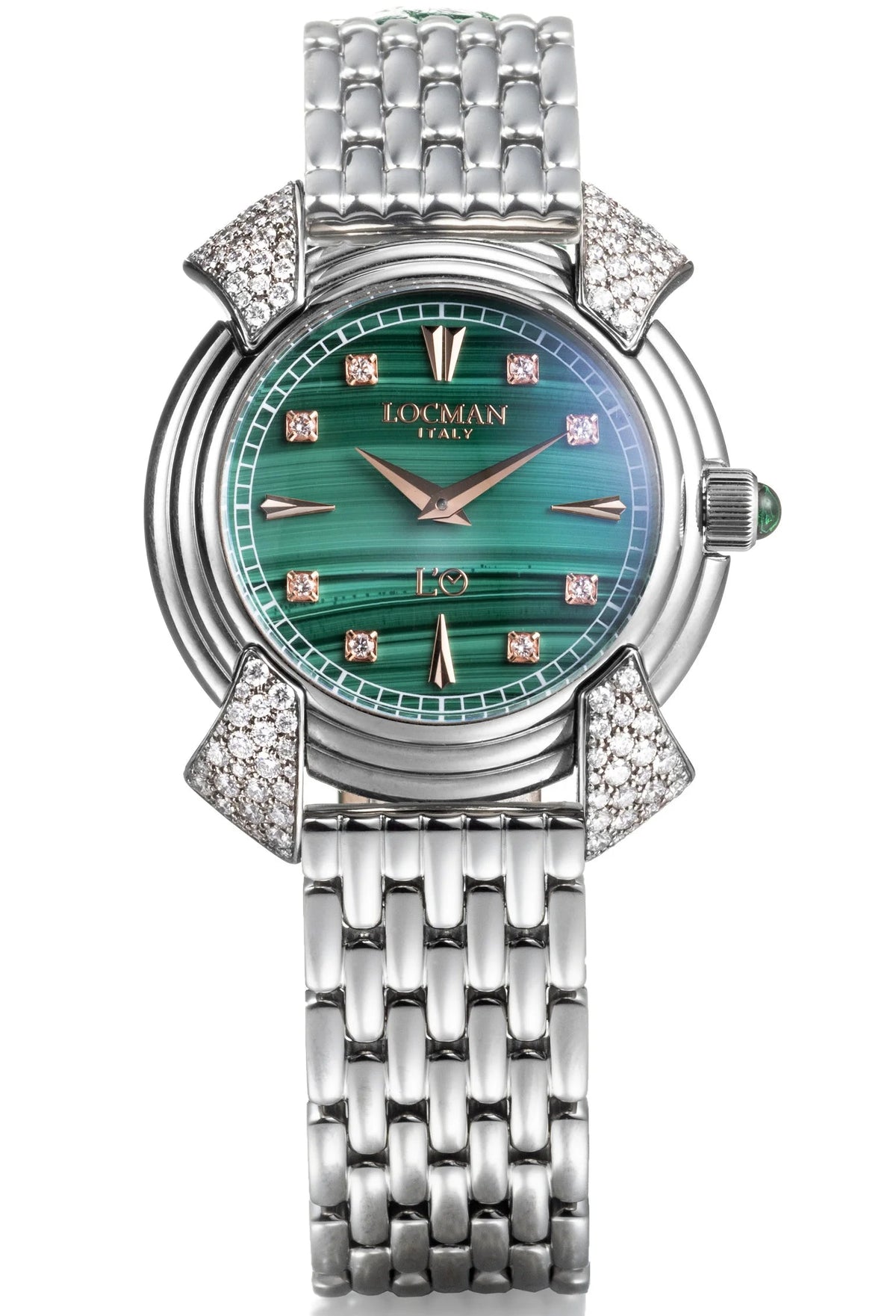 Decimo Canto in Titanium and Diamonds - Malachite - Titanium Bracelet - Rose Gold Hour Markers and Set Diamonds, primary view