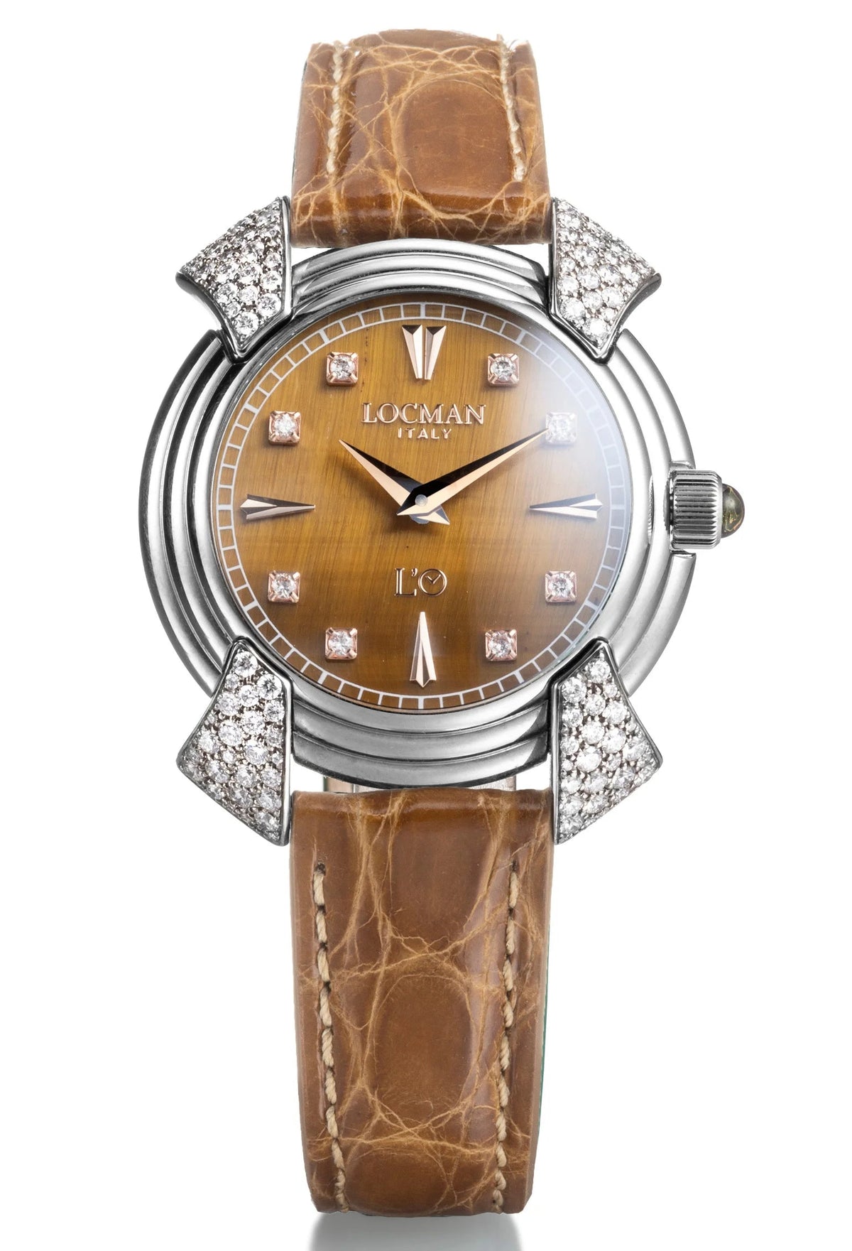 Decimo Canto in Titanium and Diamonds - Tiger's Eye - Honey Alligator - Rose Gold Hour Markers and Set Diamonds, primary view