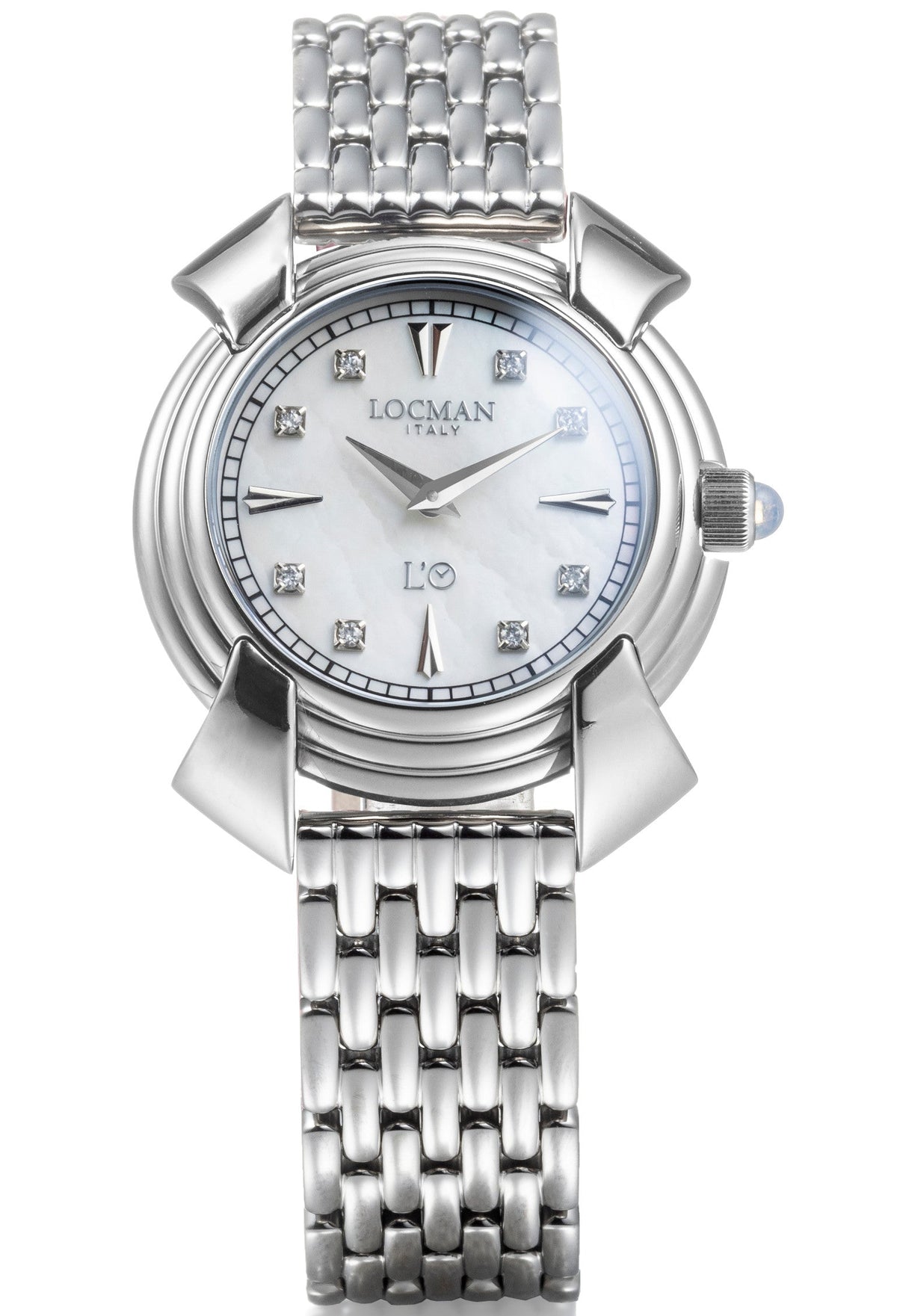 Decimo Canto in Titanium - White Mother - of - Pearl - Titanium Bracelet - Applied Hour Markers and Diamonds, primary view