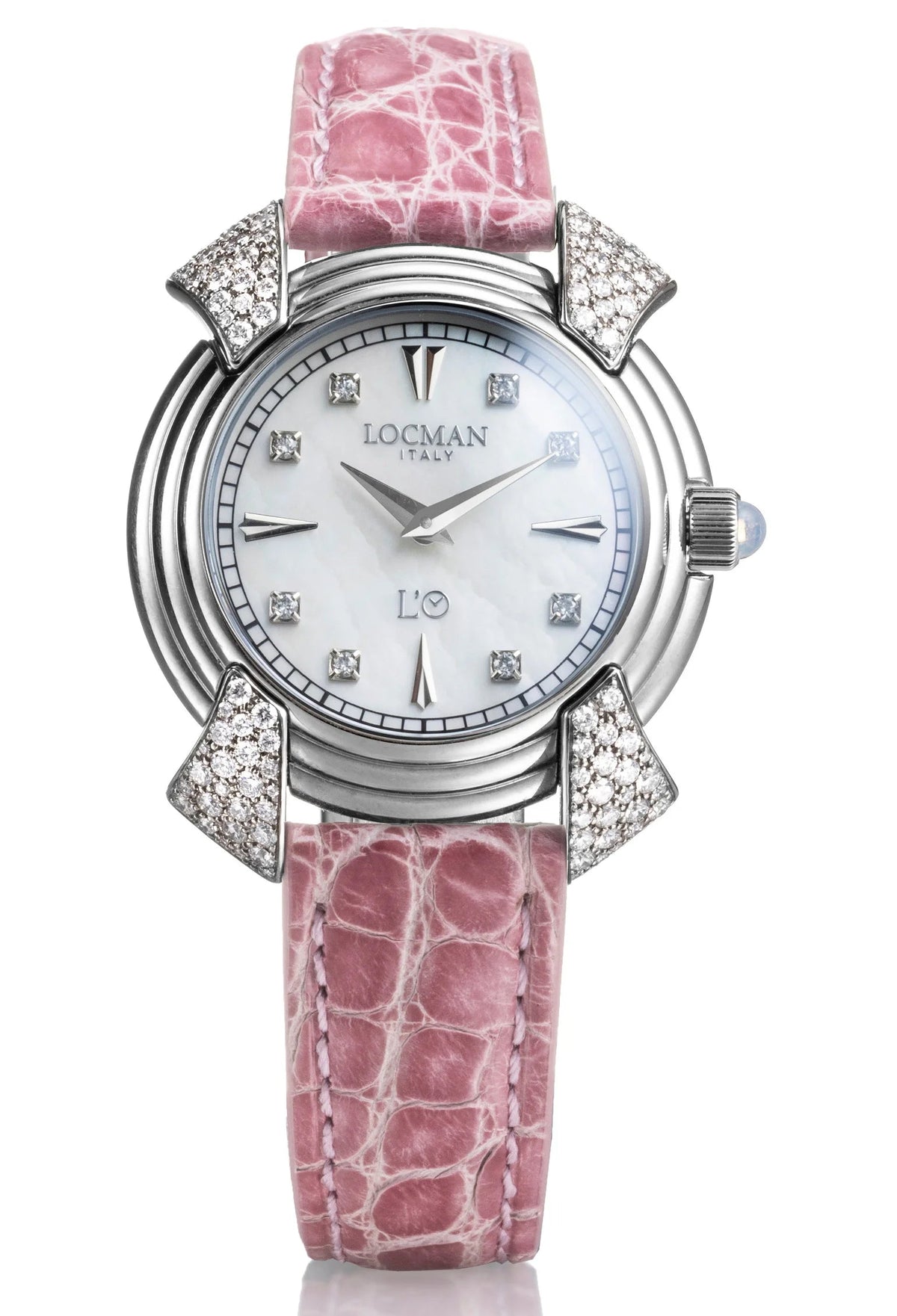 Decimo Canto in Titanium and Diamonds - White Mother - of - Pearl - Pink Alligator Strap - Rose Gold Applied Hour Markers, primary view