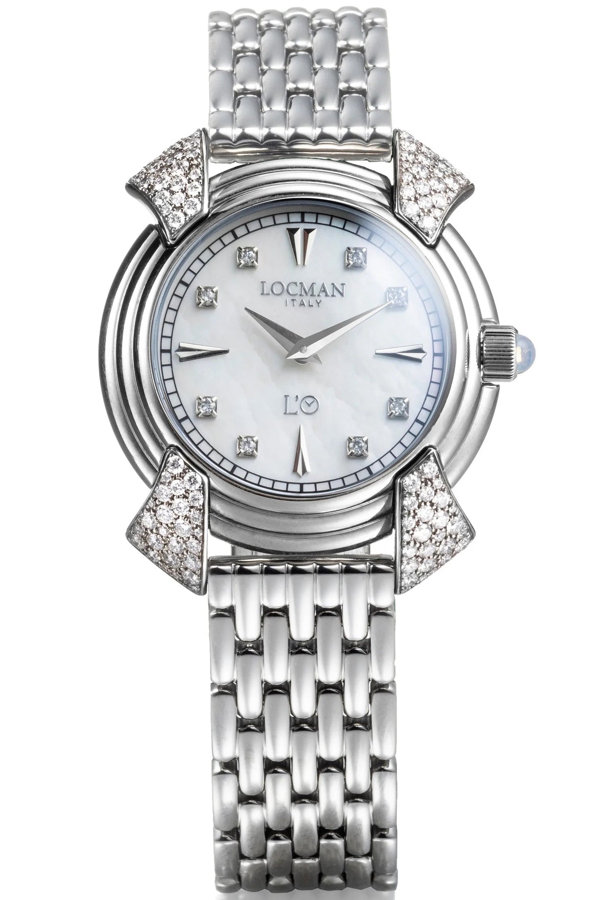 Decimo Canto in Titanium and Diamonds - White Mother - of - Pearl - Titanium Bracelet - Index Marks and Set Diamonds, primary view