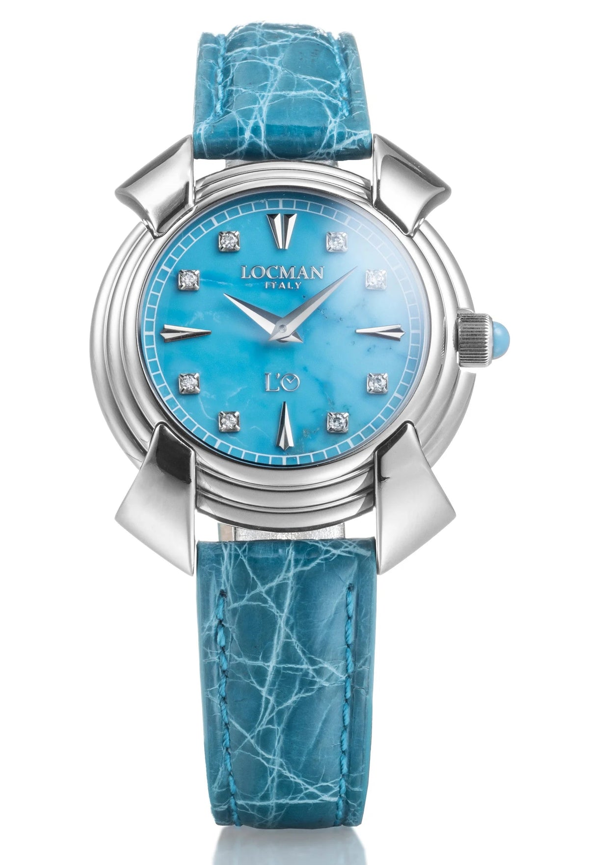 Decimo Canto in Titanium - Turquoise - Light Blue Alligator - Applied Hour Markers and Diamonds, primary view