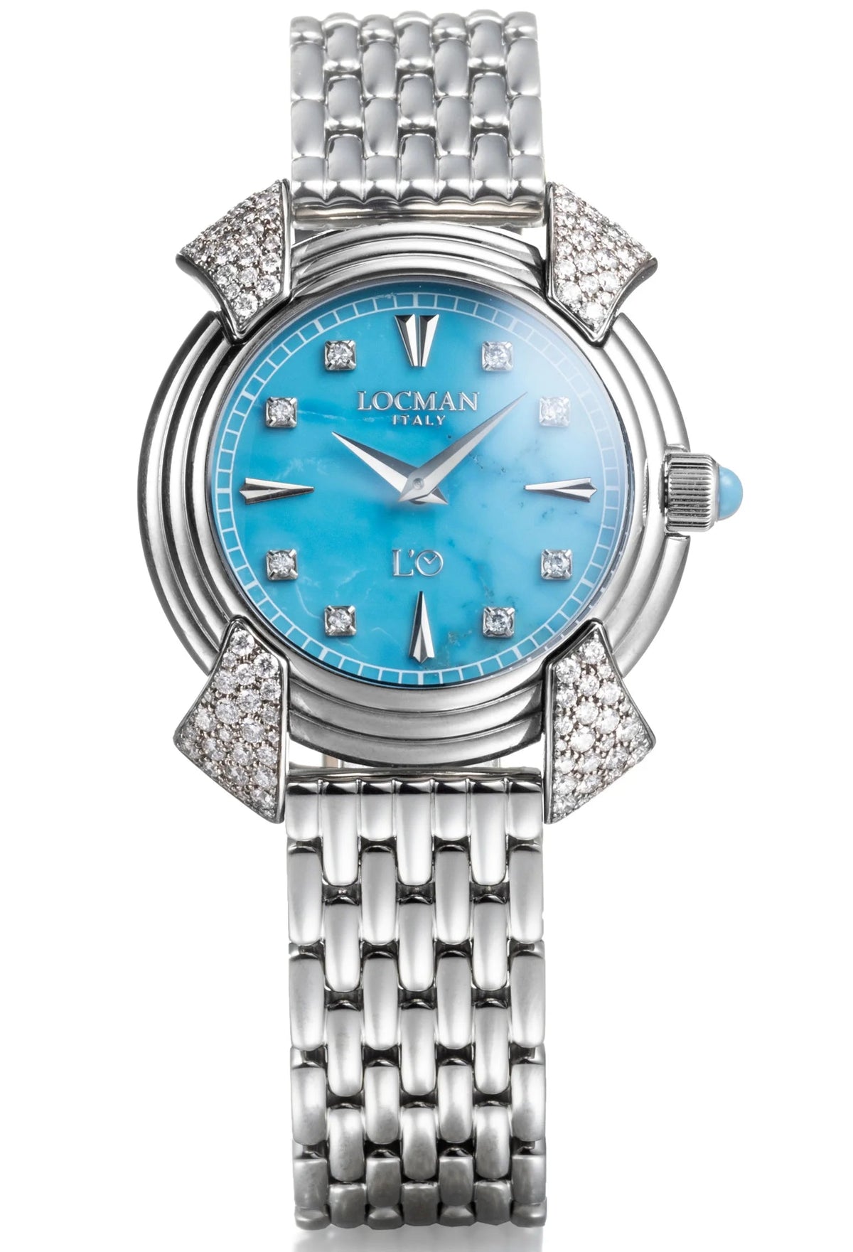Decimo Canto in Titanium and Diamond - Turquoise - Titanium Bracelet - Index Marks and Set Diamonds, primary view