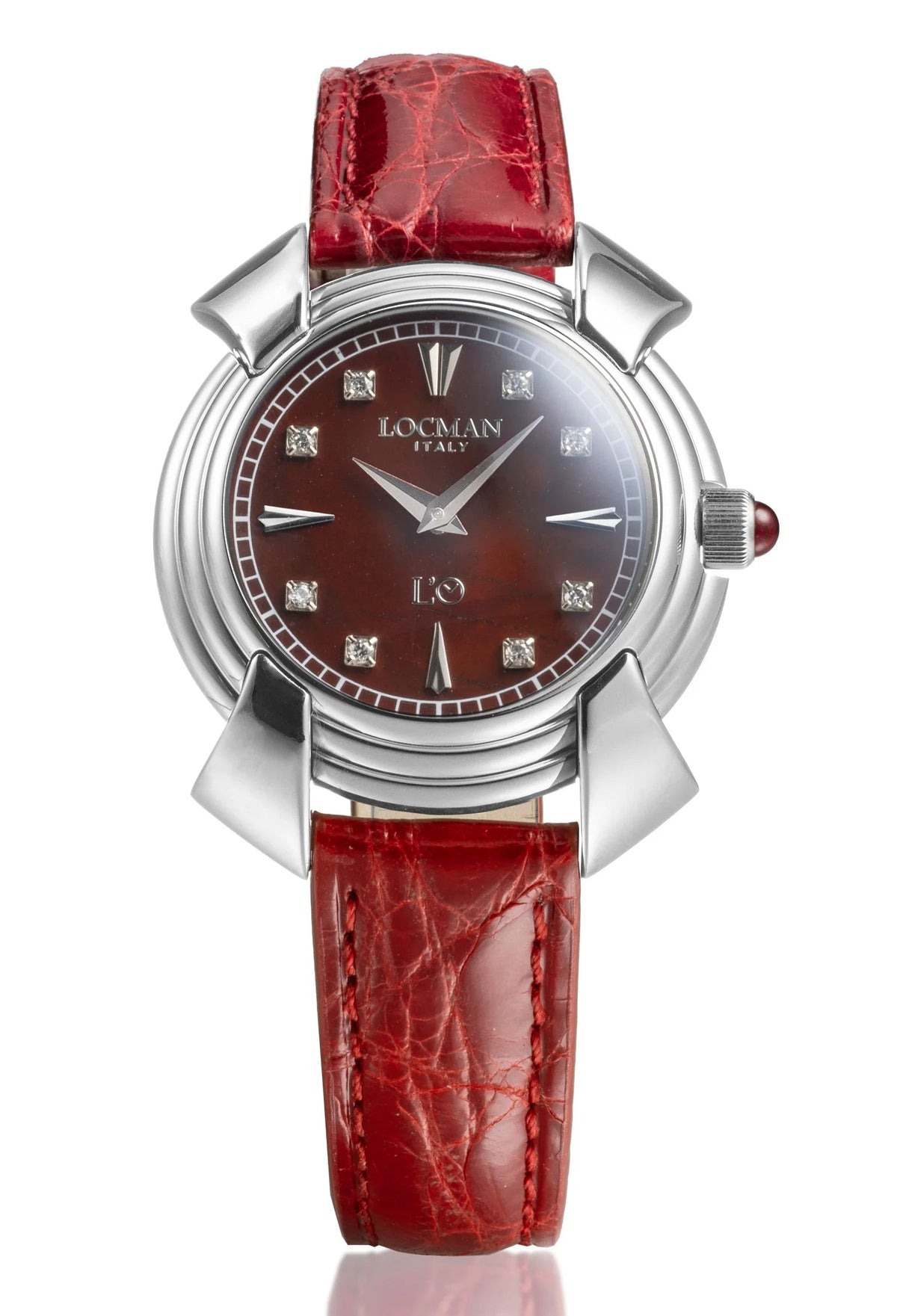 Decimo Canto in Titanium, Red Jasper, Red Alligator Leather, Applied Hour Markers and Diamonds, primary view