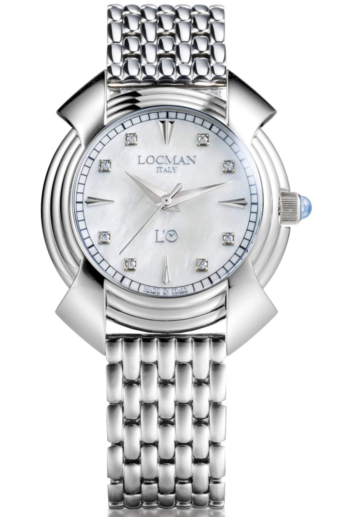 Decimo Canto in Titanium - White Mother - of - Pearl - Titanium Bracelet - Index Marks and Set Diamonds, primary view