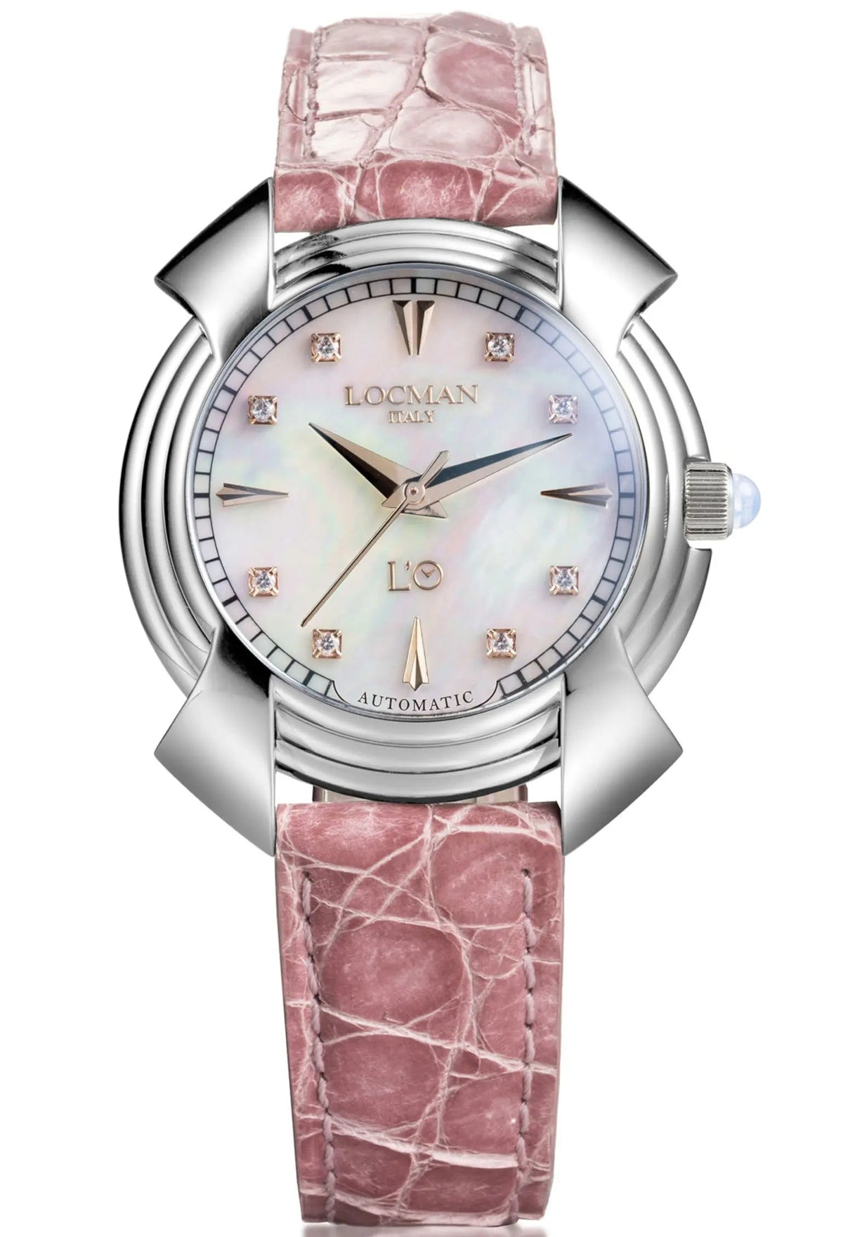 Decimo Canto in Titanium - White Mother - of - Pearl - Pink Alligator Leather - Applied Indexes and Diamonds - Edition 2, primary view