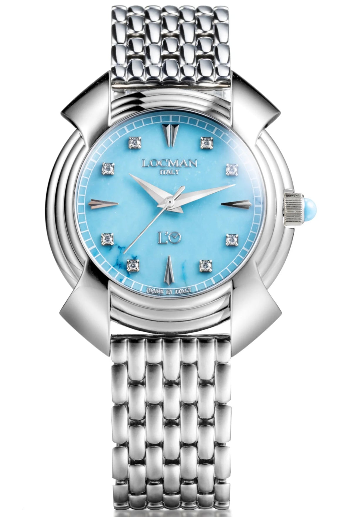 Decimo Canto in Titanium - Turquoise - Titanium Bracelet with Index Marks and Set Diamonds, primary view