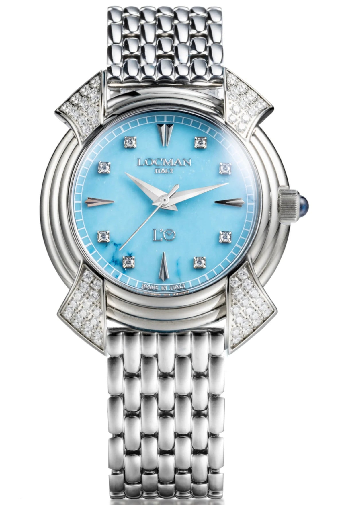Decimo Canto in Titanium and Diamonds - Turquoise - Titanium Bracelet - Index Marks and Set Diamonds, primary view