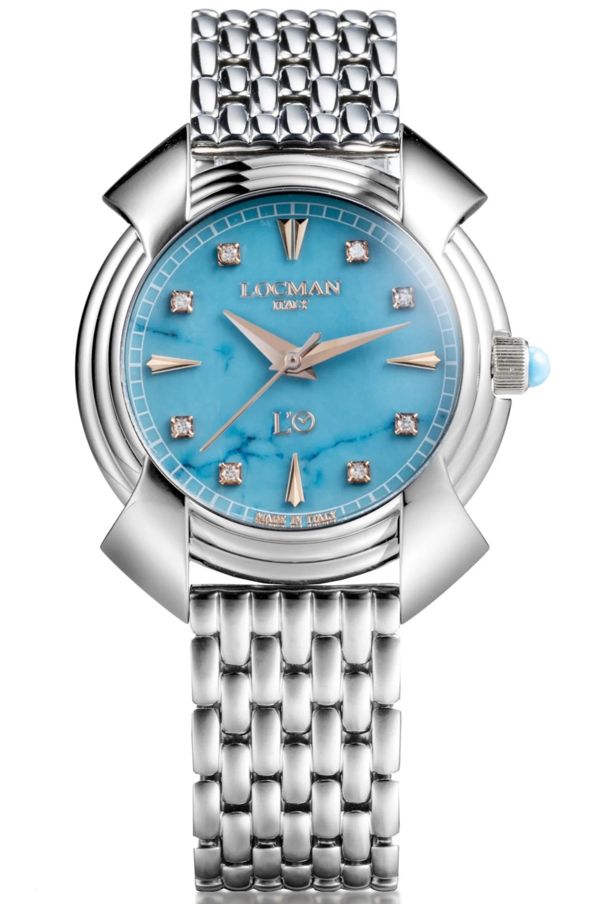 Decimo Canto in Titanium - Turquoise - Titanium Bracelet with Rose Gold Hour Markers and Set Diamonds, primary view