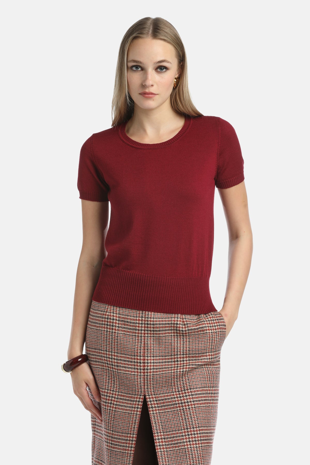 Mondine Knit Top in Burgundy, primary view