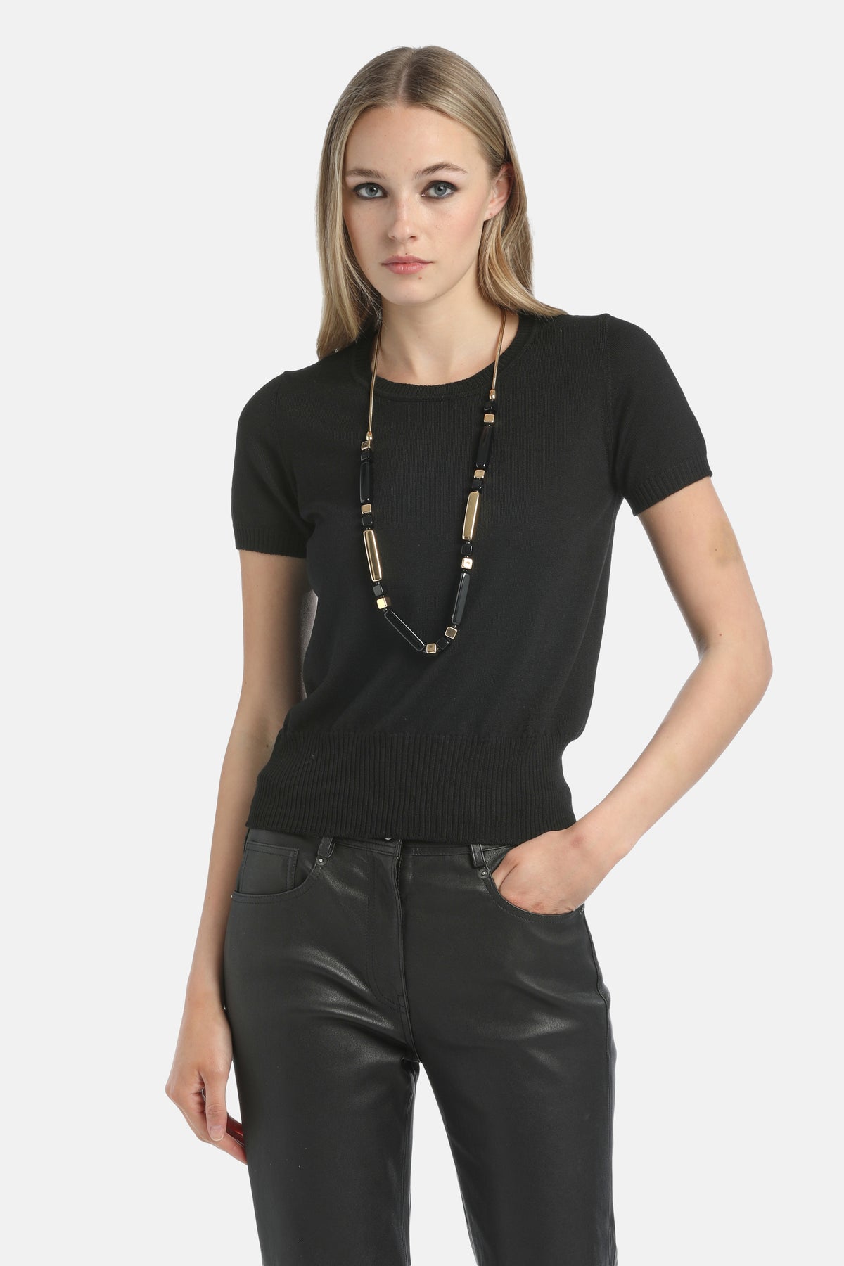 Mondine Knit Top in Black, primary view