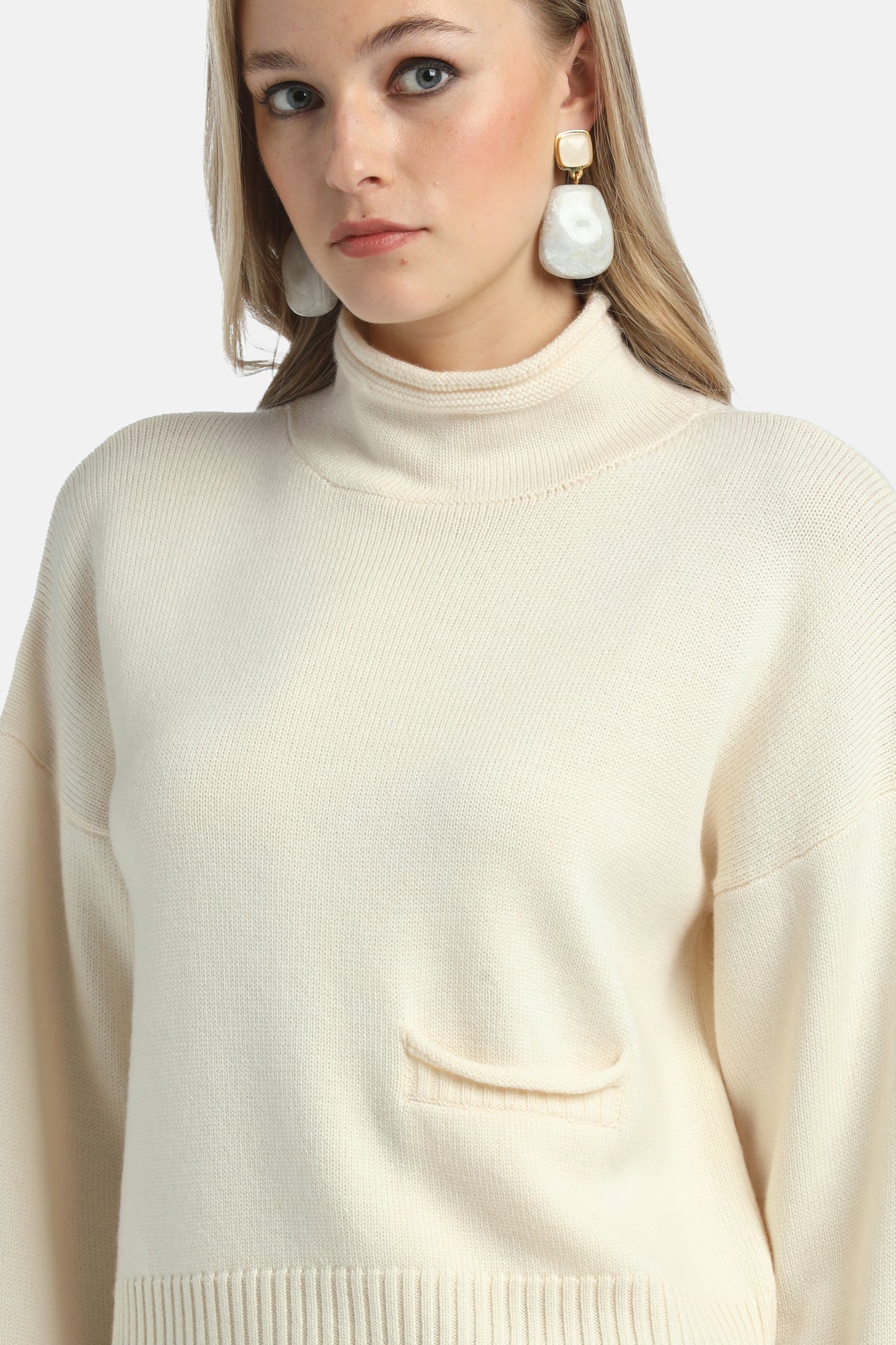 Malvasia Mockneck Wool Pullover in Cream, primary view