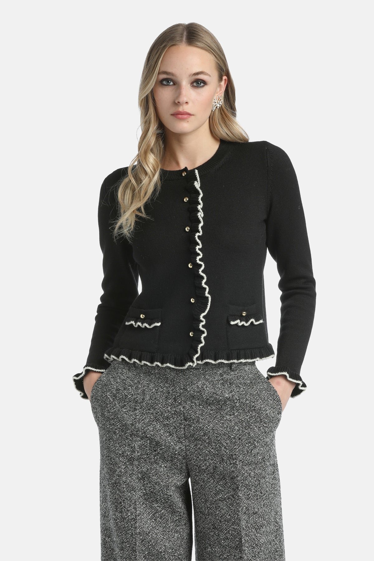 Mostra Cardigan in Black-Cream, primary view