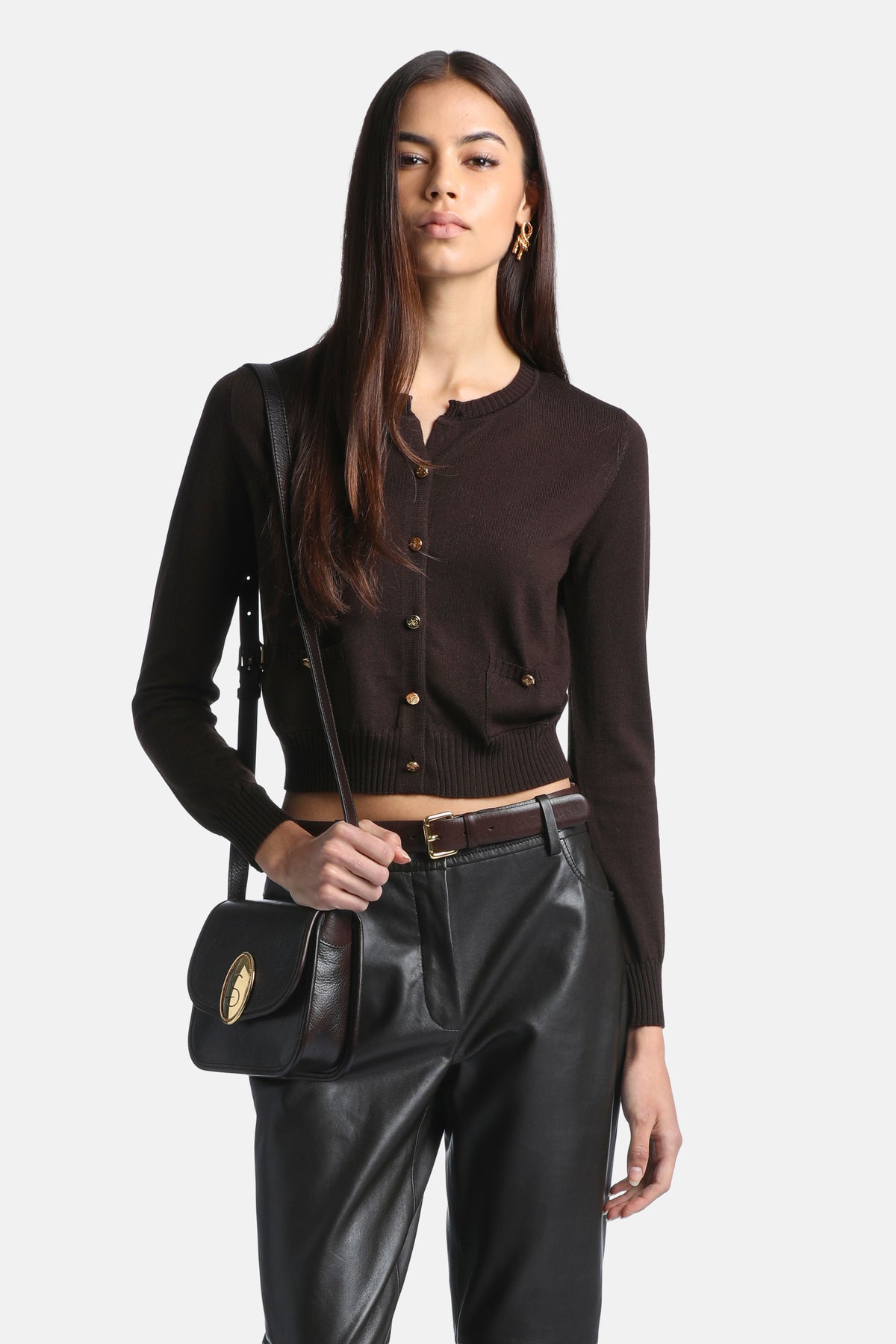 Merletti Short Cardigan in Brown, primary view