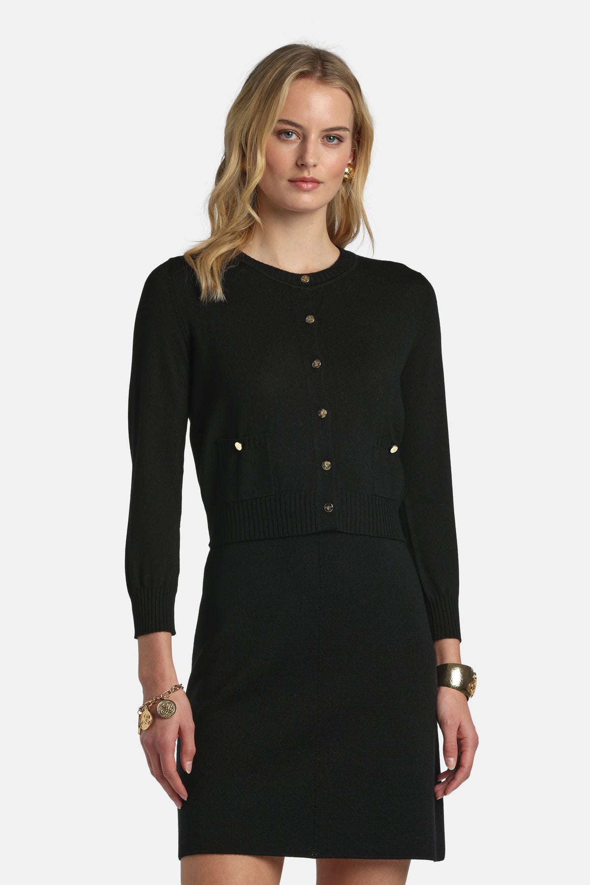 Merletti Short Cardigan in Black, primary view