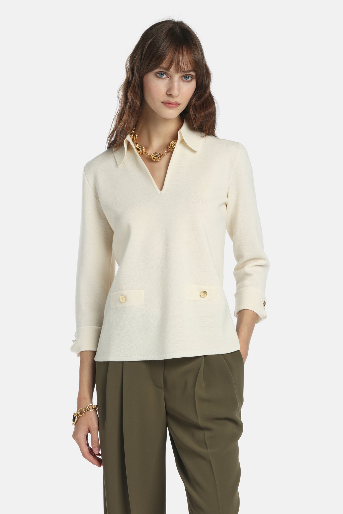Metano Polo-Collar Sweater in Cream, primary view