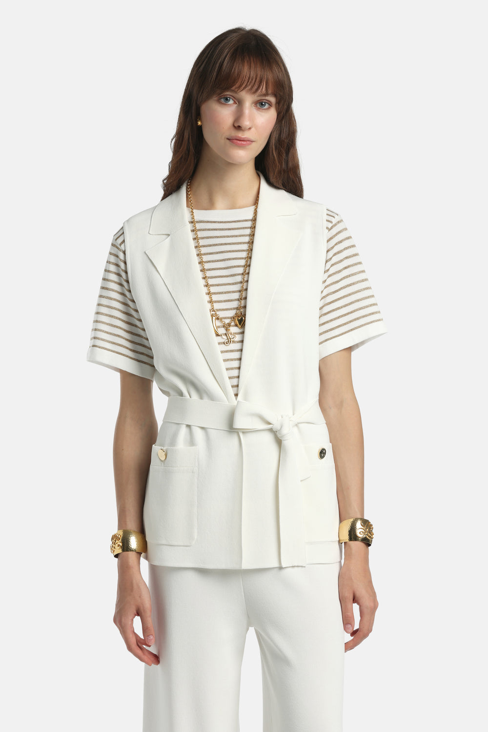 Celerina Long Knit Vest in Cream, primary view [fp-color:cream]