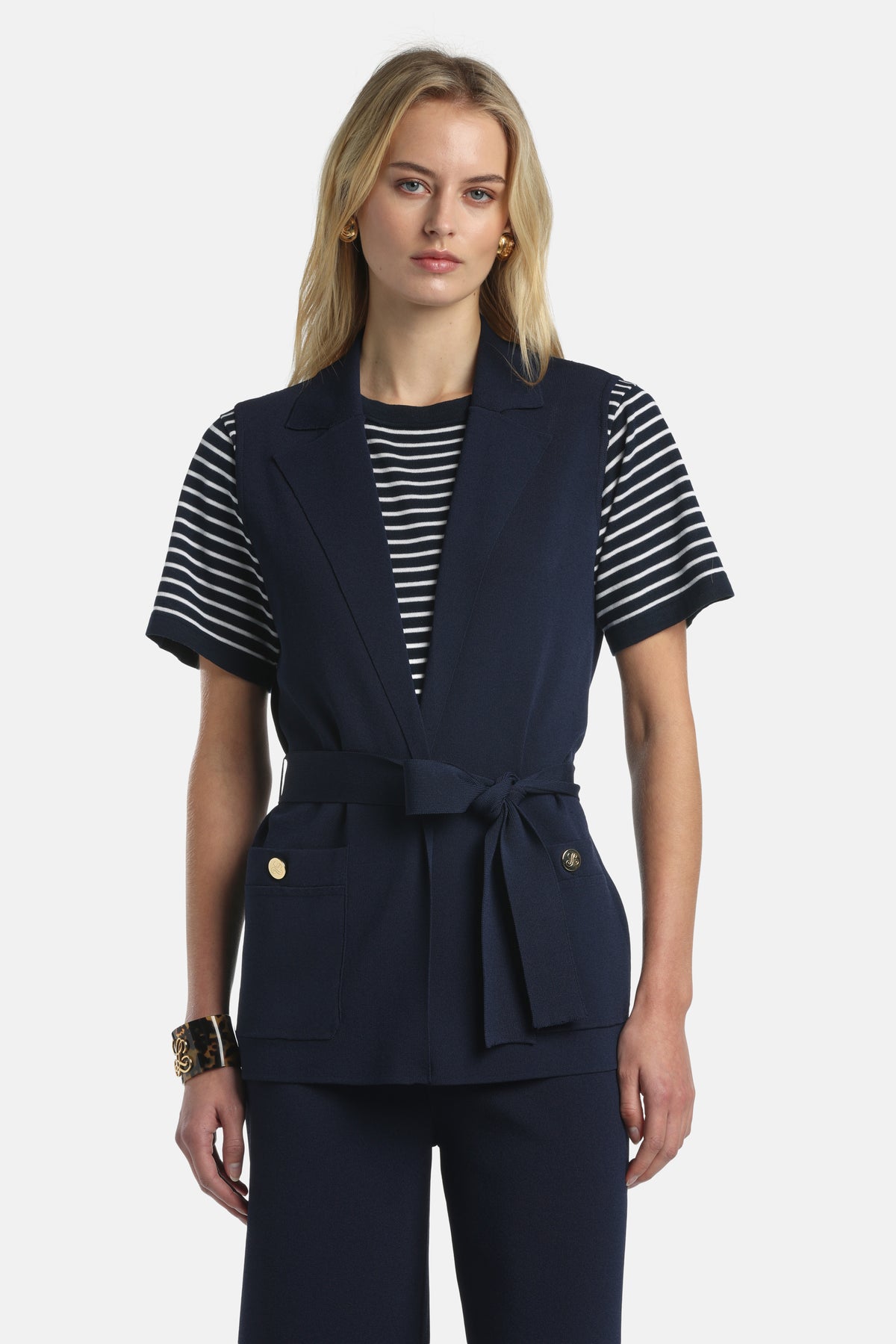 Celerina Long Knit Vest in Blue, primary view