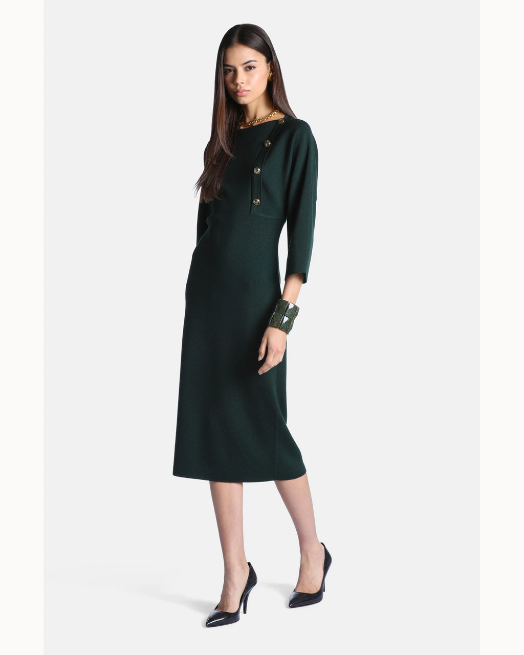 Vittoria Dress in bottle-green, primary view