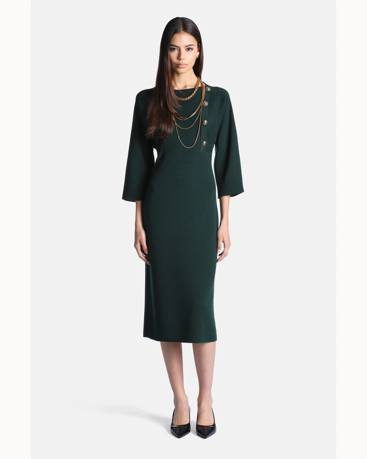 Vittoria Dress in bottle-green, view 2