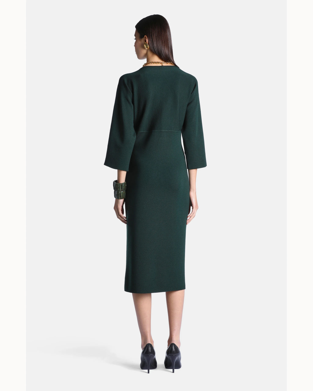 Vittoria Dress in bottle-green, view 3