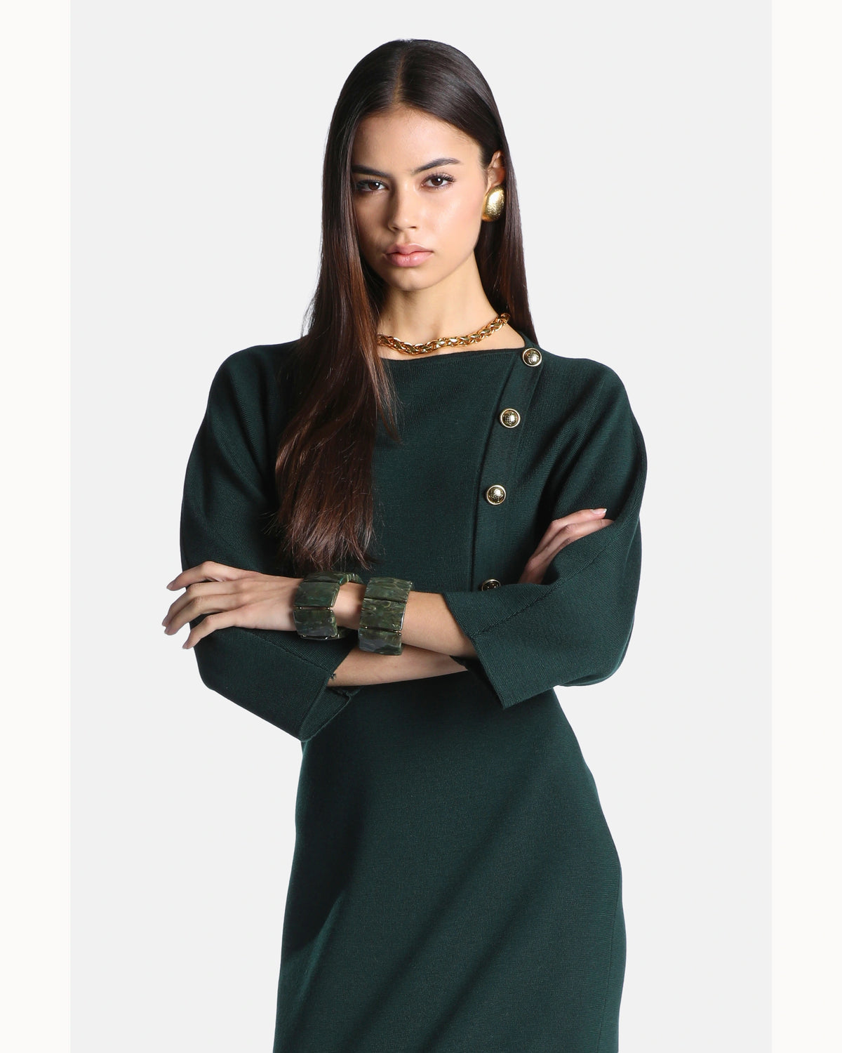 Vittoria Dress in bottle-green, view 6