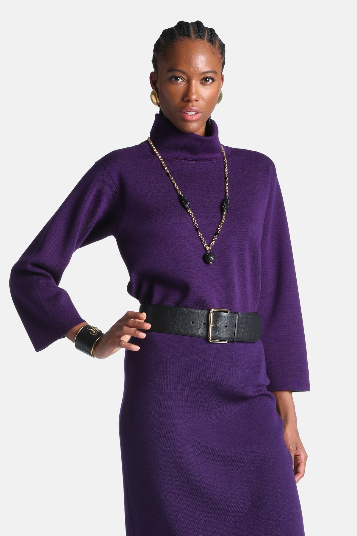 Mascate Knitted Tunic in Eggplant Purple, primary view