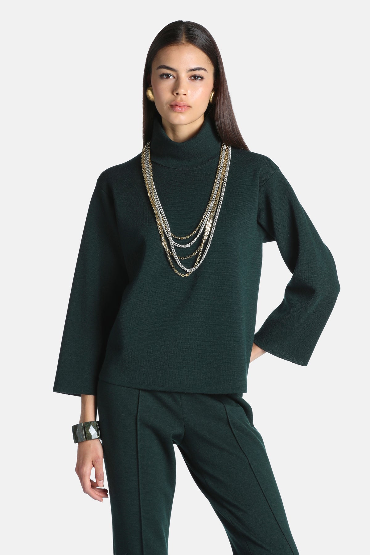 Mascate Knitted Tunic in Bottle-Green, primary view