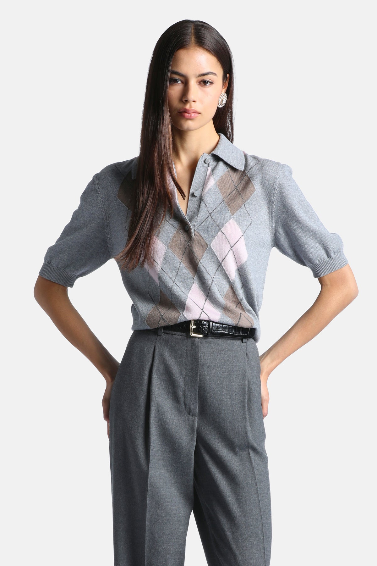 Marius Short-Sleeved Polo in Gray-Pink, primary view
