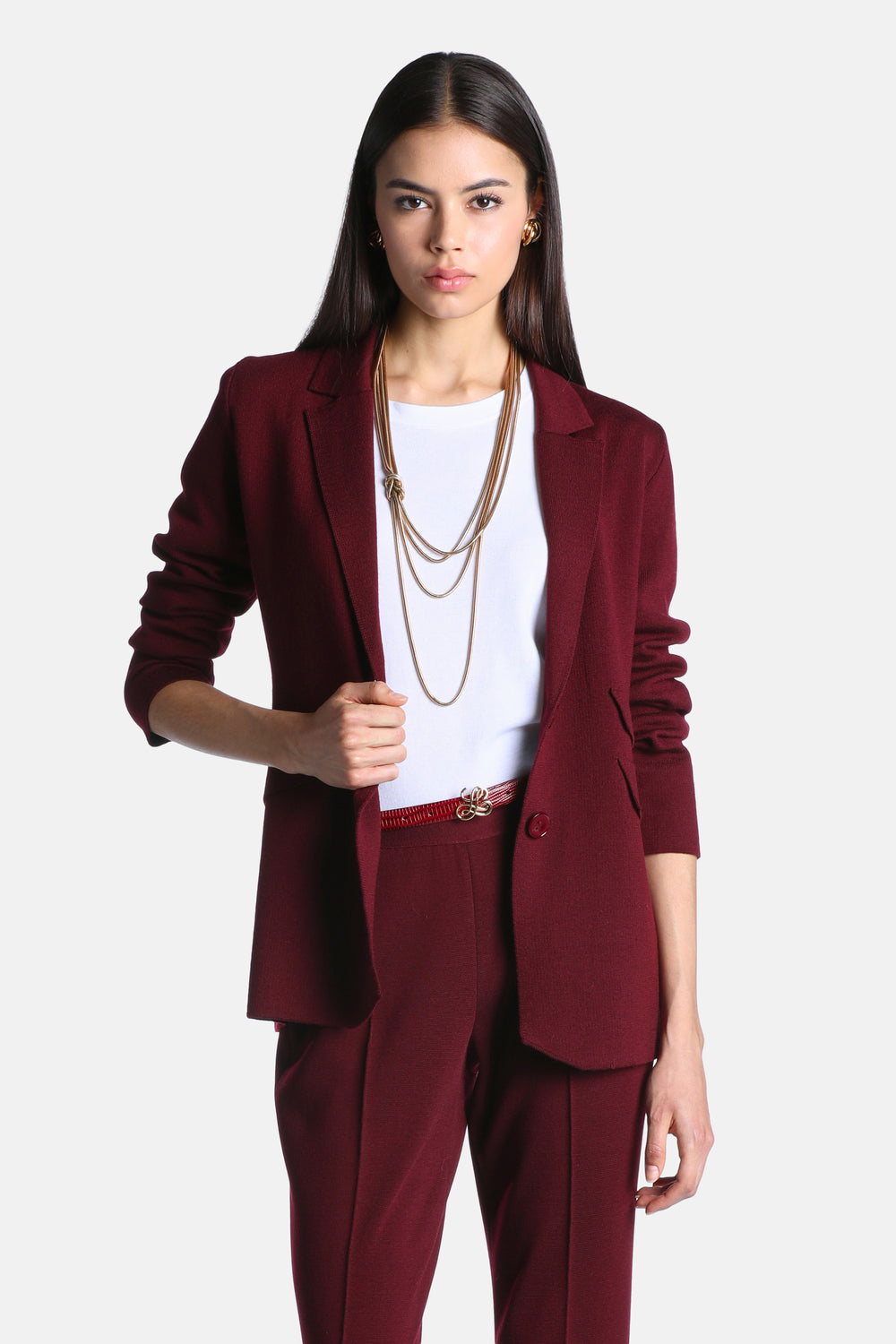 Meissa Textured Wool Blazer in Burgundy, primary view [fp-color:burgundy]